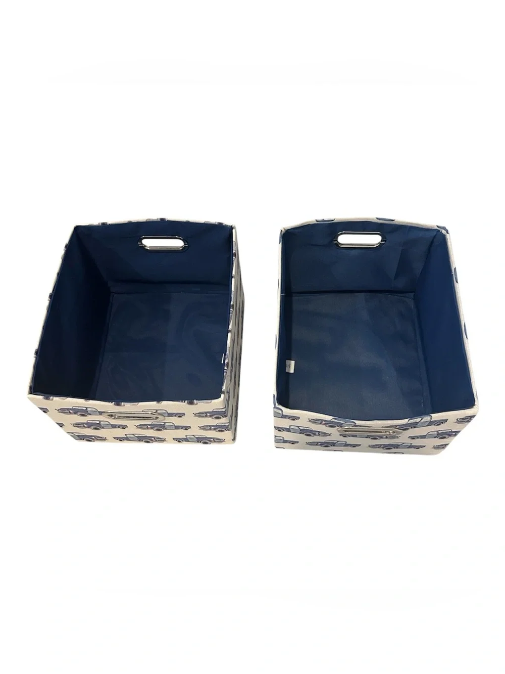 Fabric Storage Bin with Blue Truck Print - Navy Lined